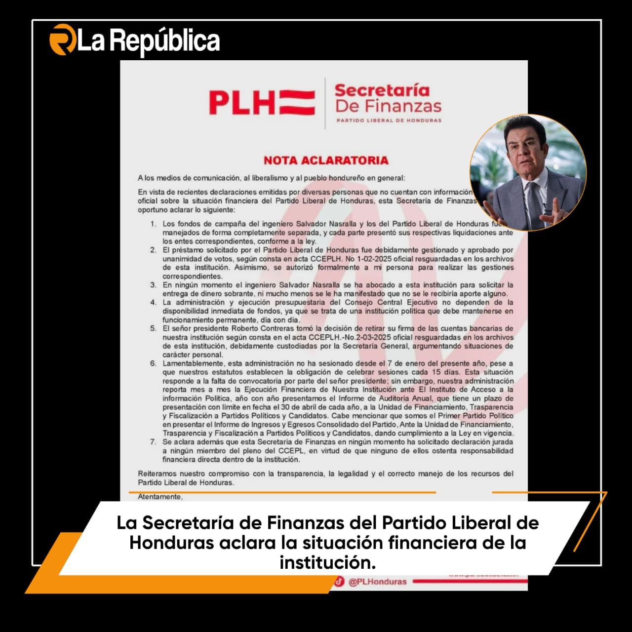 La Secretaría de Finanzas del Partido Liberal aclaró que los fondos de campaña de Salvador Nasralla y los del partido fueron manejados de fo - Cover Image